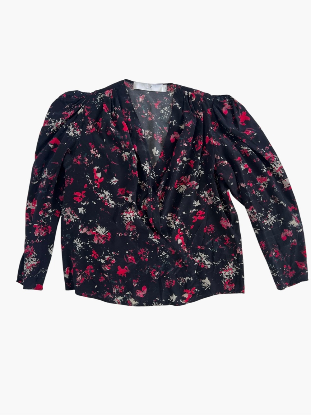 IRO Paris Floral Silk Blend Puff Sleeve Wrap Blouse 44 (IS size 12)